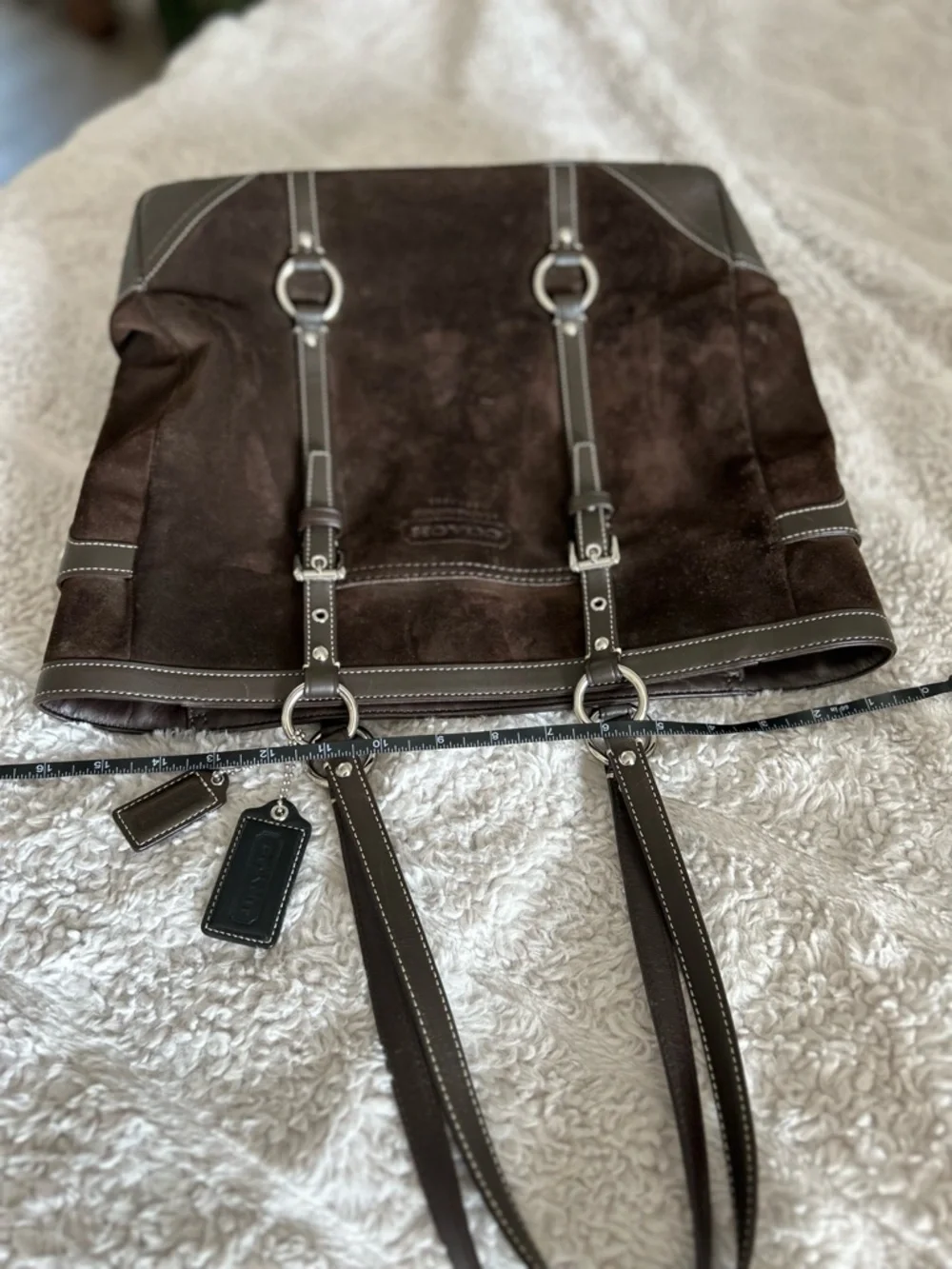 Coach Chocolate Brown Suede Tote with Leather Trim - Picture 8 of 14